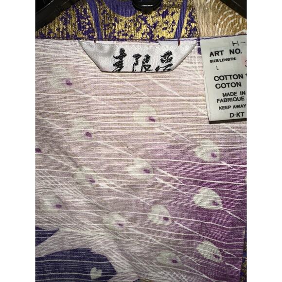 Vintage Juguemm Japanese Kimono Robe Women Sz 35 Birds Purple Gold W/ Belt MINT - Picture 4 of 5
